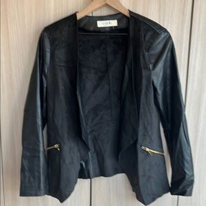 Elegant Black Leather And Suede Jacket with Gold Zippers